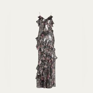 LoveShackFancy Rialto Floral Silk Lamé Maxi Dress